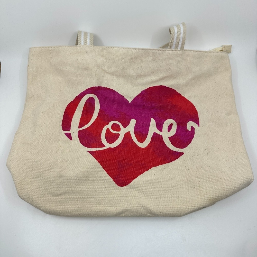 Bath And Body Works Tote Bag Womens Pink Heart‎ Love Canvas Beach NWT Travel